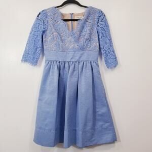 Eliza J Lace Fit and Flare Blue Dress with Pockets